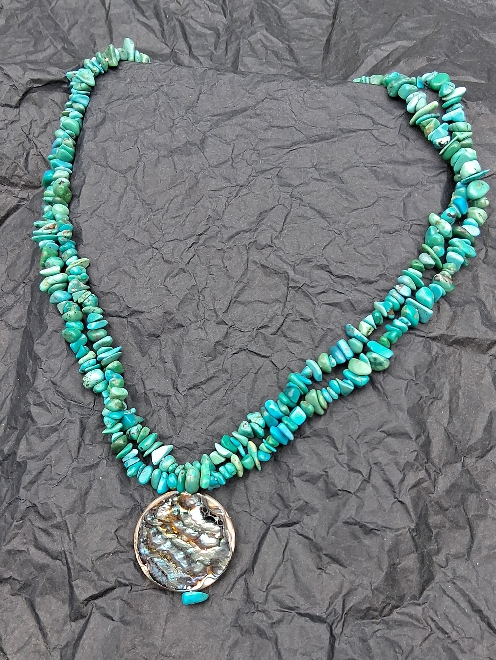 Turquoise Chip Necklace with Abalone Pendant - Women Jewelry